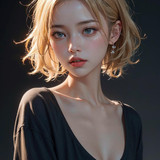 a beautiful woman with blonde hair and a black shirt . 