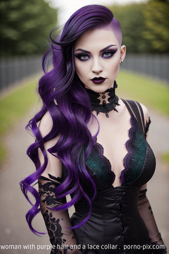 a beautiful woman with purple hair and a lace collar . .jpg