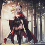a beautiful woman with long white hair in a forest . 