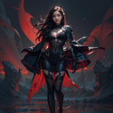 a beautiful woman in a black outfit with a dragon costume . 
