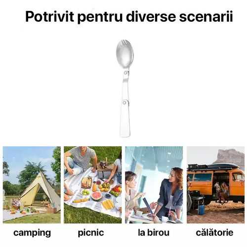set tacamuri camping spork lingura cutit furculita portabil otel titan inox usor drumetie picnic