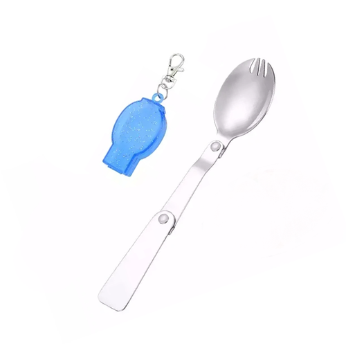 spork pliabil camping furculita lingura usoara tacam portabil otel inox breloc drumetii calatorii