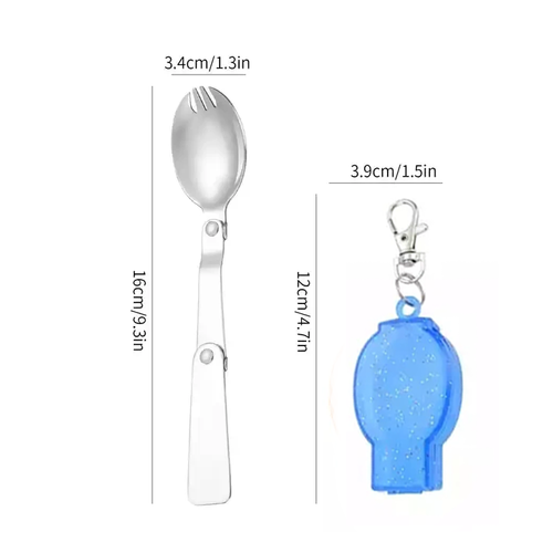 spork pliabil camping furculita lingura usoara tacam portabil otel inox breloc drumetii calatorii