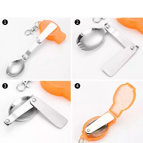 spork pliabil camping furculita lingura usoara tacam portabil otel inox breloc drumetii calatorii