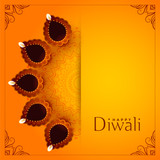 happy diwali yellow background with decorative diya