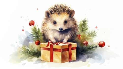 hedge cute hedgehog with christmas gift watercolor ai generated 00778 03