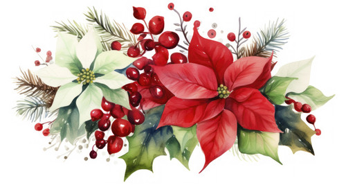 Happy New Year Merry Christmas Poinsettia Christmas toys Christmas decoration Watercolor handpainted.jpg