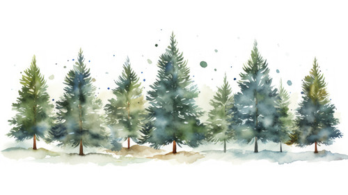 Merry Christmas watercolor trees collection Happy New Year card posters 00264 02