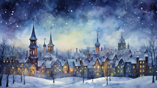 Magic watercolor winter town 00251 03