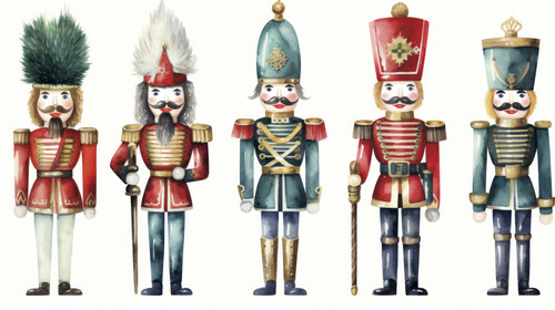 set watercolor Christmas Nutcracker on white background 00814 02