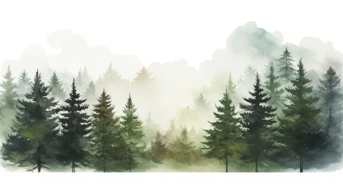 Templates with Forest Background Spruce and Pine Trees in Watercolour Style Vector 00359 01