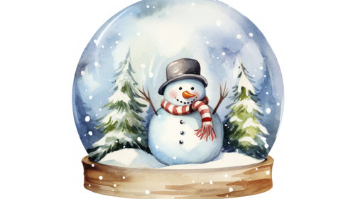 snowman in the snowglobe watercolor vector illustration 00818 03