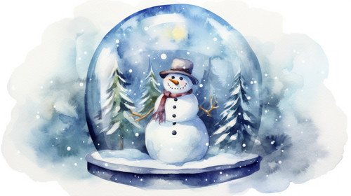 snowman in the snowglobe watercolor vector illustration 00818 02