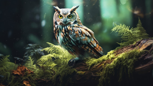 owl in green forest 00788 00