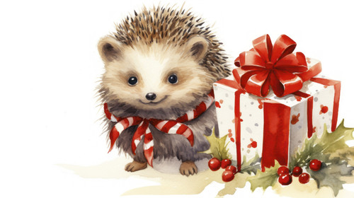 happy cute hedgehog in christmas cloth watercolor ai generated 00774 03