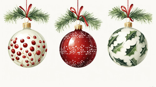 Set of Christmas ball watercolor isolated illustration hand drawn Christmas ball ornaments decoratio