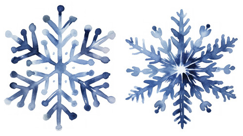 Set of two dark blue watercolor snowflakes illustration Holiday traditional decoration sign of winte