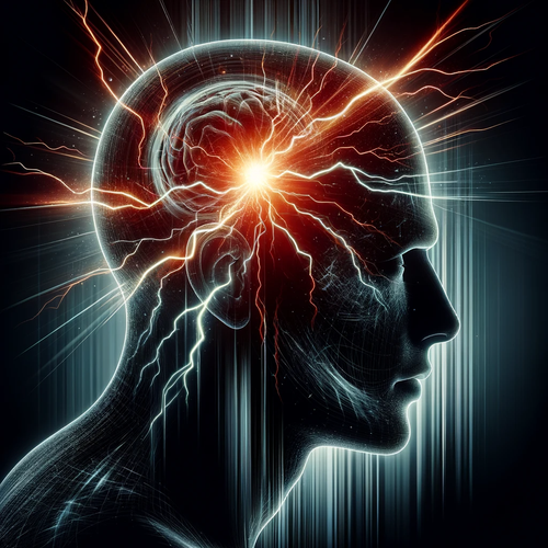 DALL·E 2023 11 12 10.23.26 A visual representation of severe pain and migraine. The image should dep.png