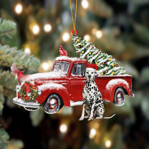 Dalmatian Cardinal Truck Two Sided Christmas Plastic Hanging Ornament Dog Memorial Gift 1.jpg