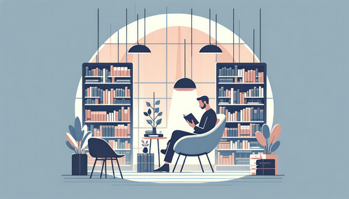 DALL E 2023 11 04 21 00 24 Create a minimalist flat design illustration of a tranquil library scene .jpg