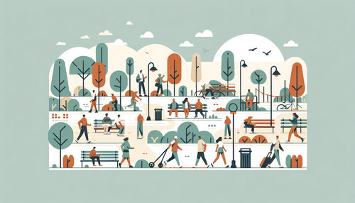 DALL E 2023 11 04 21 02 24 Design a minimalist flat illustration of an urban park scene Include vari.jpg
