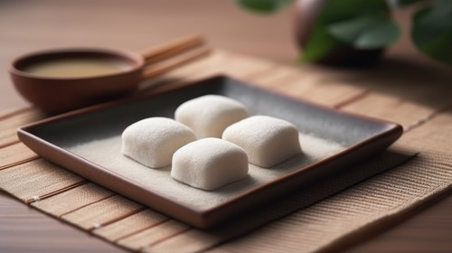 A Japanese mochi on a sudare mat Concept of a traditional Japanese rice dessert on the kitchen table.jpg