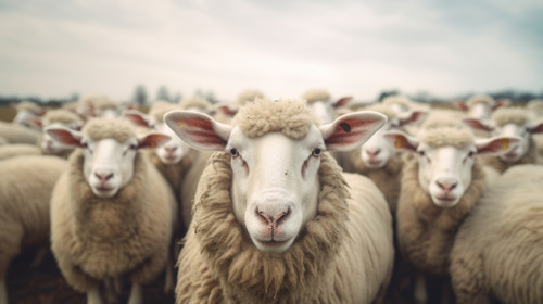 A flock of white sheep Sheep look into the camera Animals on the farm The concept of rural life soft.jpg