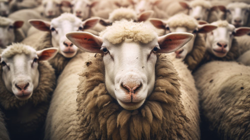 A mob of white sheep Sheep look into the camera Animals on the farm The concept of rural life soft f.jpg