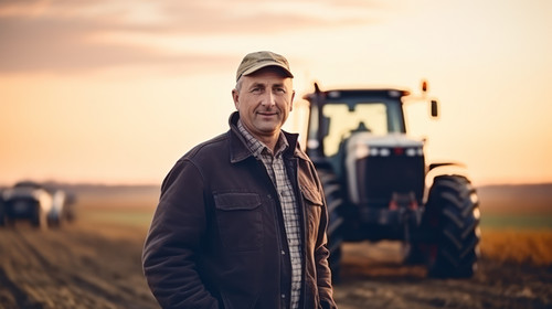 A mature adult farmer on the background of a tractor A farmer works in the field The concept of a co.jpg