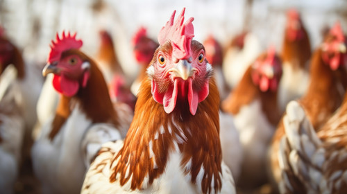 A mob of hens Roosters look into the camera Birds on the farm The concept of countryside life soft f.jpg