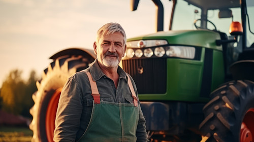 A mature adult farmer on the background of a tractor A farmer works in the field The concept of a co.jpg