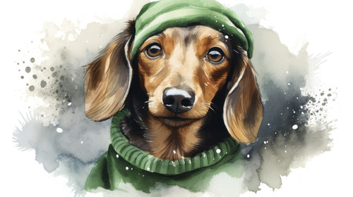 Dachshund Christmas dog in a green sweater watercolor 00187 00.jpg