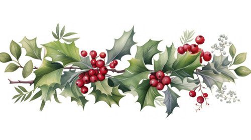 Christmas watercolor horizontal arranging with holly berries and green leaves 00147 01.jpg