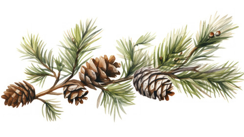 Christmas tree branch with pine cones Watercolor illustration isolated on white background 00123 01.jpg