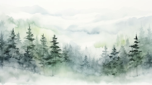 Green landscape of foggy forest winter hill Wild nature frozen misty taiga watercolor background 002.jpg