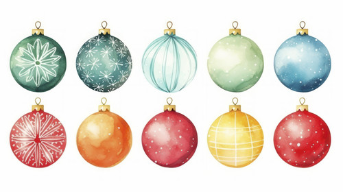 Colorful christmas balls set Isolated on white background Watercolor Christmas card for invitations .jpg