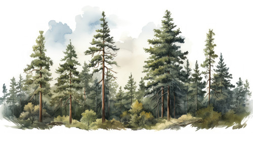 Forest trees watercolor vector illustration Pine tree panorama view 00207 03.jpg