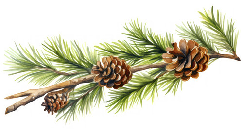 Christmas tree branch with pine cones Watercolor illustration isolated on white background 00123 03.jpg