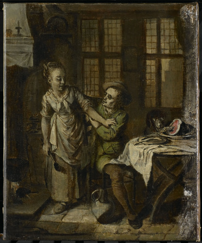 Laquy, Willem Joseph Галантная сцена на кухне, 1798, 34 cm х 27,5 cm, Холст, масло
