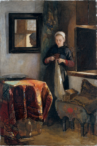 Bisschop, Christoffel Солнечный уголок, молодая женщина в комнате, Хинделопен, 1904, 760 mm х 507 mm