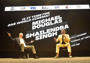 PANAJI, NOV 28 (UNI):- Michael Douglas leads the Masterclass on the topic 'Is It Time for One World .jpg