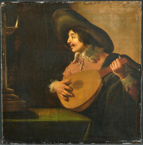 Bijlert, Jan van Лютнист, 1640, 18,3 cm х 18 cm, Дерево, масло