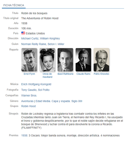 Robin de los bosques ficha