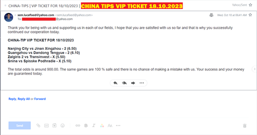 CHINA VIP TICKET FIXED MATCHES | 18.10.2023