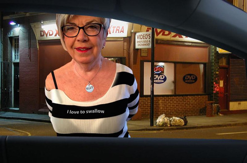 Sandy Talking To A Stranger Outside An Adult Video Store.jpg