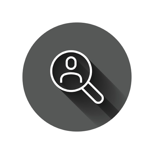 search job vacancy icon in flat style loupe career illustration on black round background with long .png