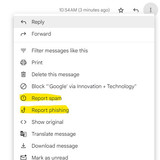 Reporting phishing emails in GMAIL