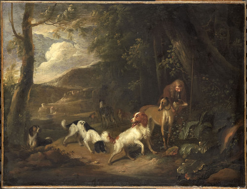 Beeldemaker, Adriaen Cornelisz Охотник с собакой, 1699, 41 cm х 61 cm, Холст, масло
