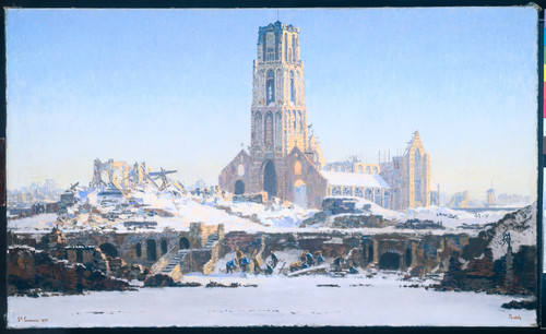 Bakels, Reinier Sybrand Церковь Лоренса в Роттердаме, зима 1940, 70,5 cm х 117 cm, холст, масло