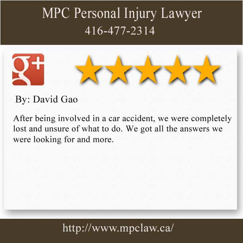 MPC Personal Injury Lawyer
13-5225 Orbitor Dr
Mississauga, ON L4W 4Y8 
(416) 477-2314 

https://mpclaw.ca/Mississauga.html